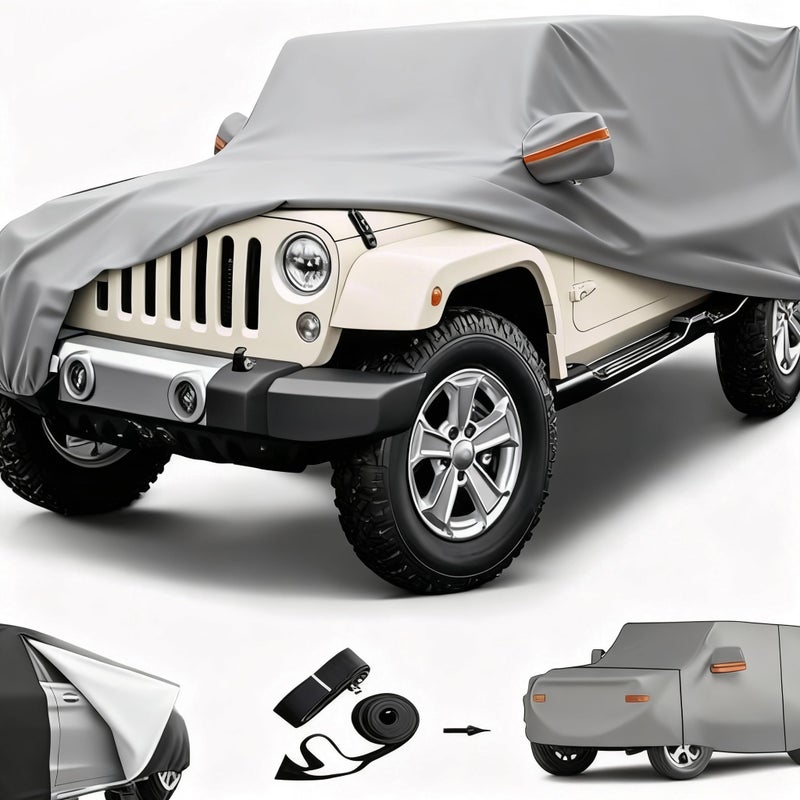 BIGANT Big Ant Car Cover for Wrangler 2 Door SUV Covers,All Weather Protection 100% Waterproof SUV Cover Custom Fit for 1987-2021 Wrangler CJ,YJ, TJ & JK with Driver Door Zipper,Gray - Image 1